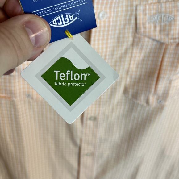 Aftco Mens Orange Plaid Button Up Shirt Size Small UPF 50 Short Sleeve New - Picture 5 of 9